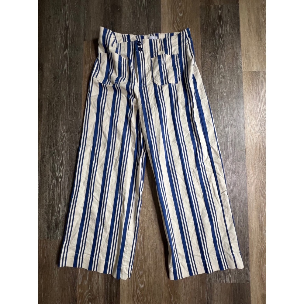 Sugarlips Striped Wide Leg Pants Womens XL Blue White High Rise Pockets